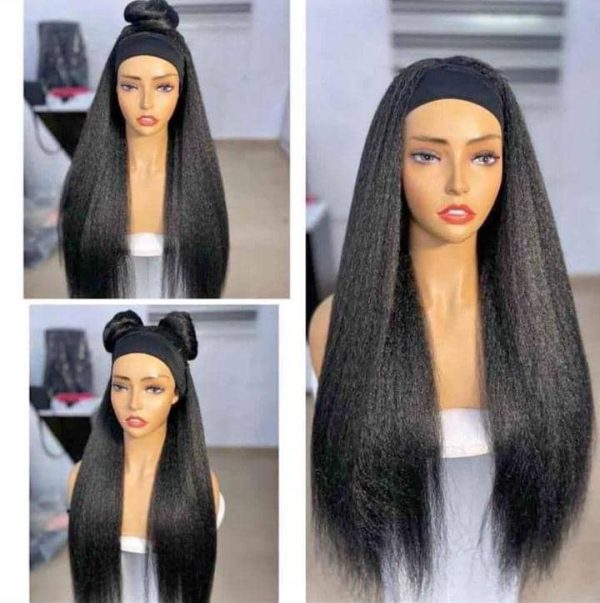 Banded straight kinky wig Black